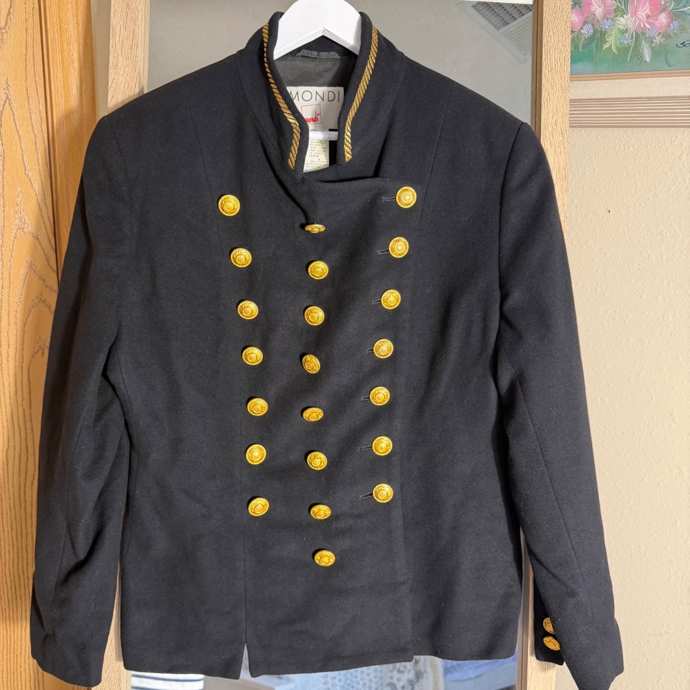 Mondi Vintage Military Jacket Black Virgin Wool Cashmere Gold Button Germany 42